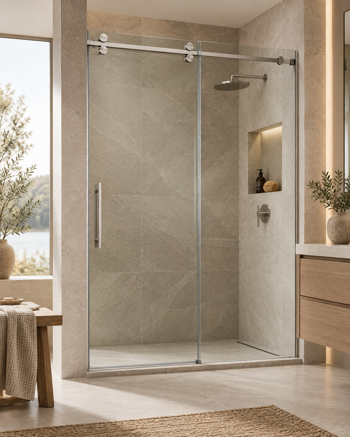NORR sliding shower door lifestyle installation